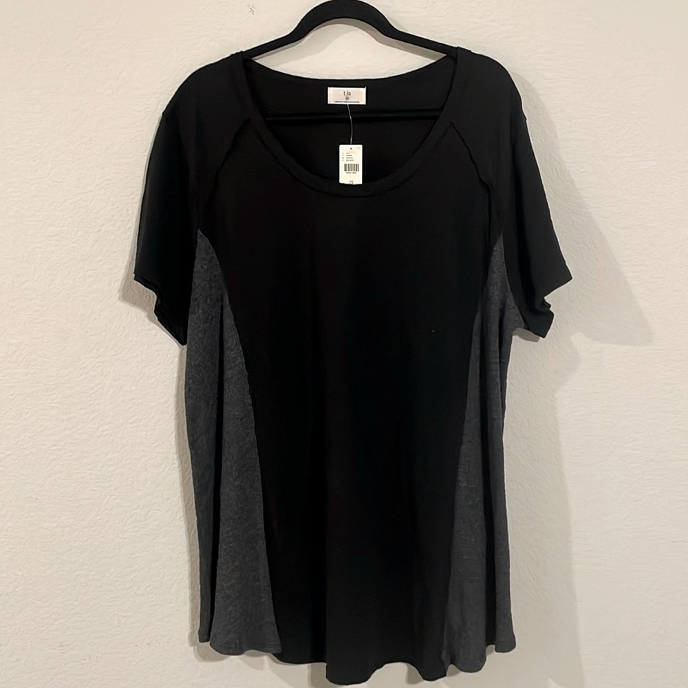 T. La Anthropologie Women’s Tunic 3X Black & Grey Vicky Thermal Waffle Comfy